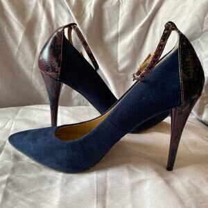 Just Fab Blue‎ Purple Faux Suede/ Leather Mixed Stiletto Heel SZ 9 Ankle Strap